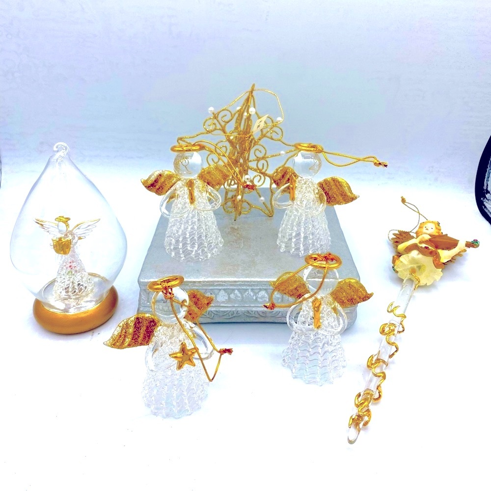 Lot Of Spun Glass Angels With Snow Flake And Angel Ice-sickle  Glass Ornaments